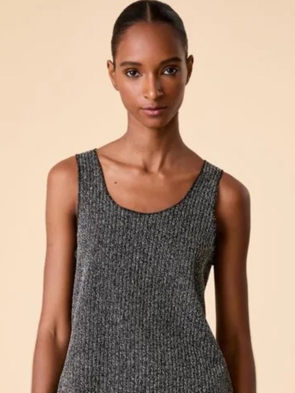 Zara Metallic Charcoal Ribbed Tank Top